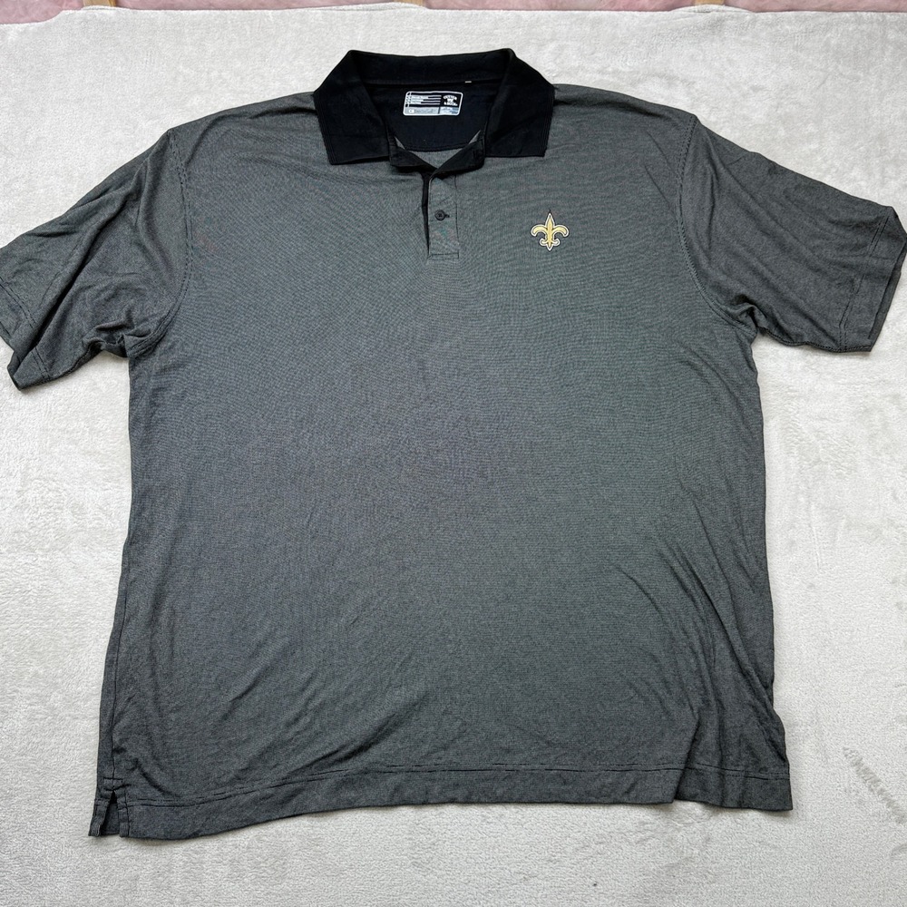 Vintage New Orleans Saints Cutter & Buck Polo Shirt Mens 3XT Grey NFL DryTec Y2K